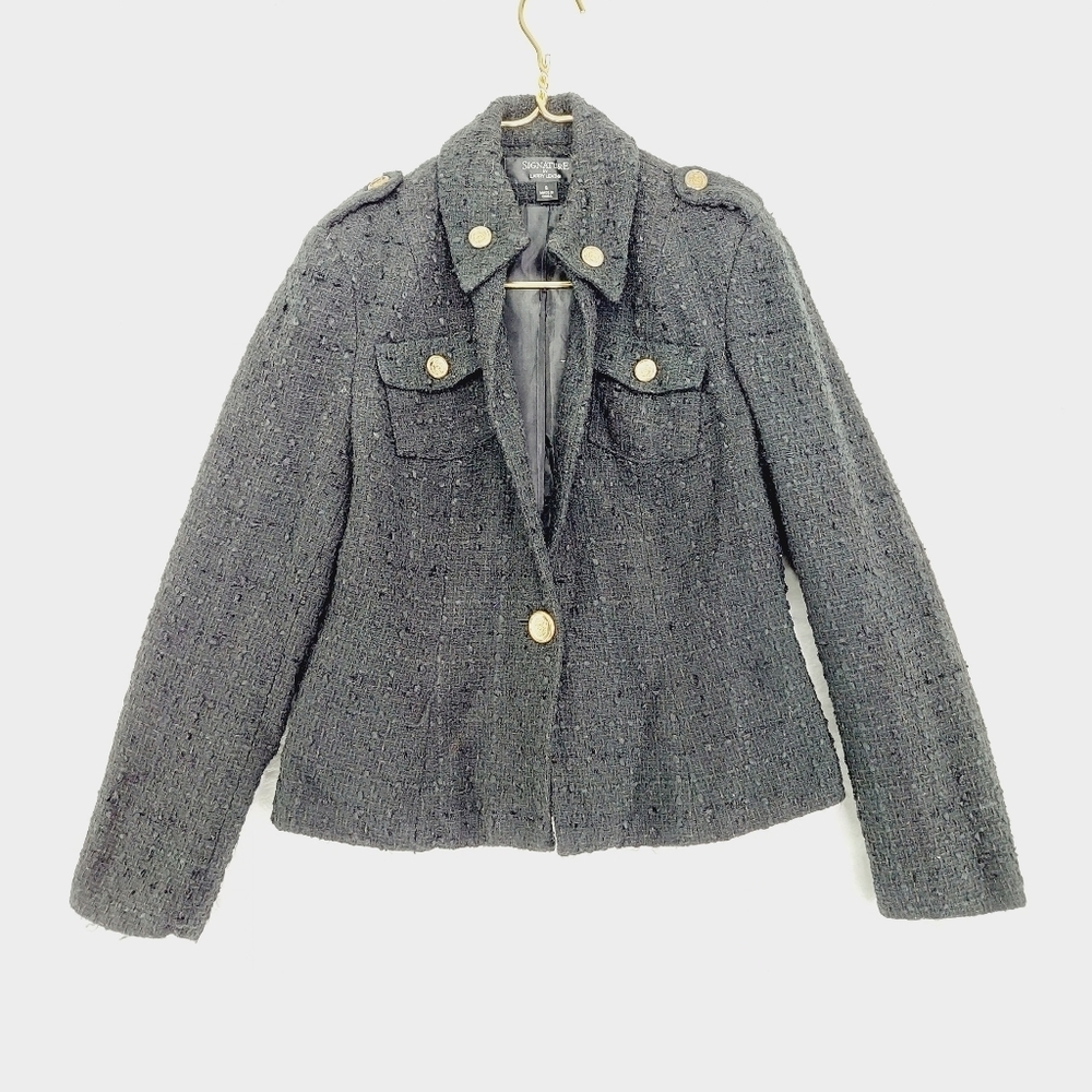 Signature by Larry Levine Black Front Pockets One Button Jacket 3649